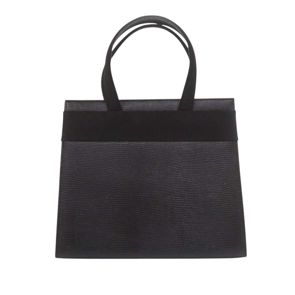 Salvatore Ferragamo Lizard Embossed Leather Vara Bow Satchel Black Leather Very good condition - Back View