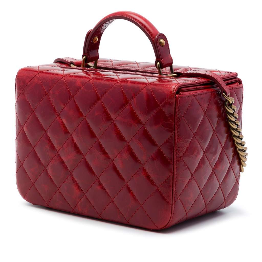 Chanel CC Quilted Glazed Calfskin Rita Vanity Case Red Leather Very good - Back View