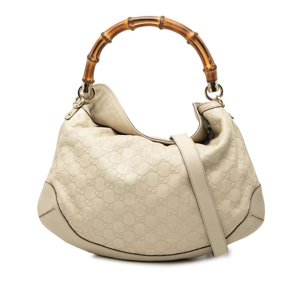 Gucci Guccissima Bamboo Peggy Satchel White Leather Very good - Front View
