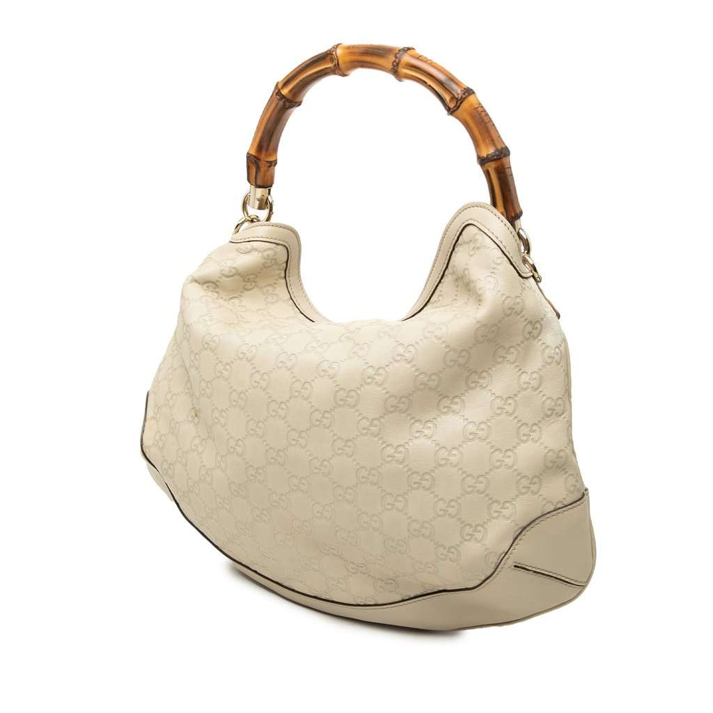 Gucci Guccissima Bamboo Peggy Satchel White Leather Very good - Back View