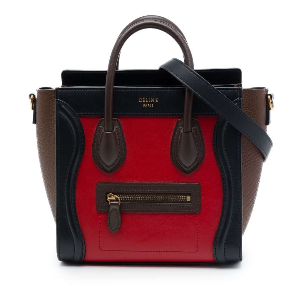 Celine Nano Tricolor Leather Luggage Tote Red Leather Very good - Front View