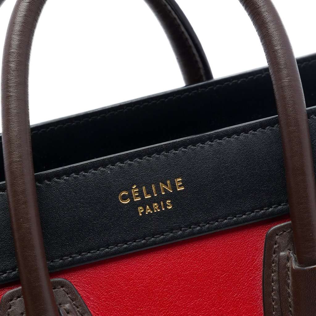 Celine Nano Tricolor Leather Luggage Tote Red Leather Very good - Box View