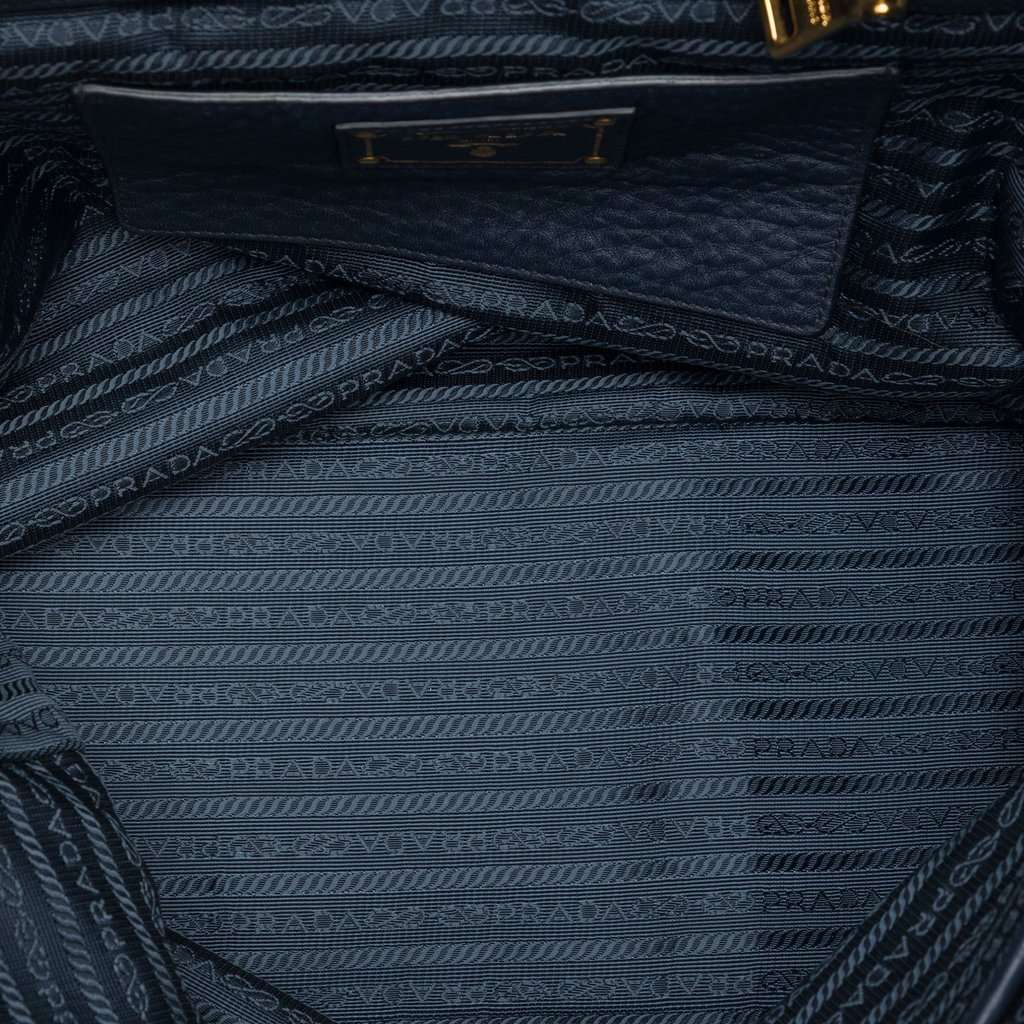 Prada Vitello Daino Side Zip Open Convertible Tote Blue Leather Very good - Model View
