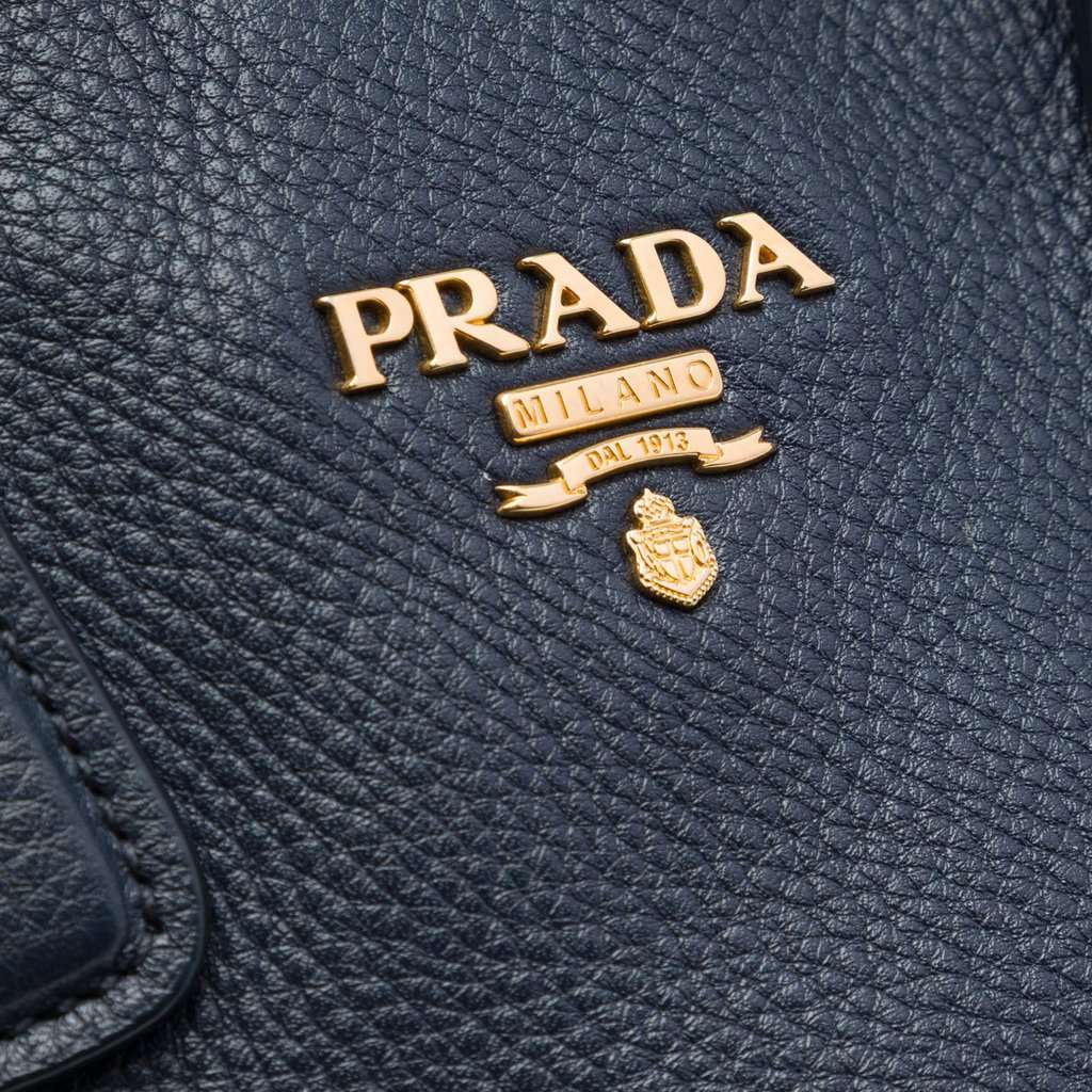 Prada Vitello Daino Side Zip Open Convertible Tote Blue Leather Very good - Box View