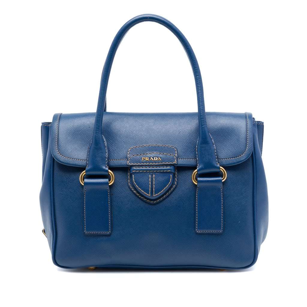Prada Saffiano Lux Pattina Satchel Blue Leather Very good condition - Front View