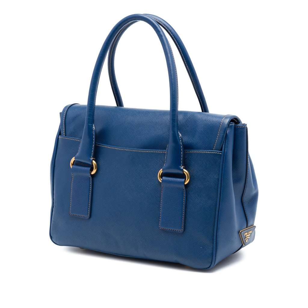 Prada Saffiano Lux Pattina Satchel Blue Leather Very good condition - Back View