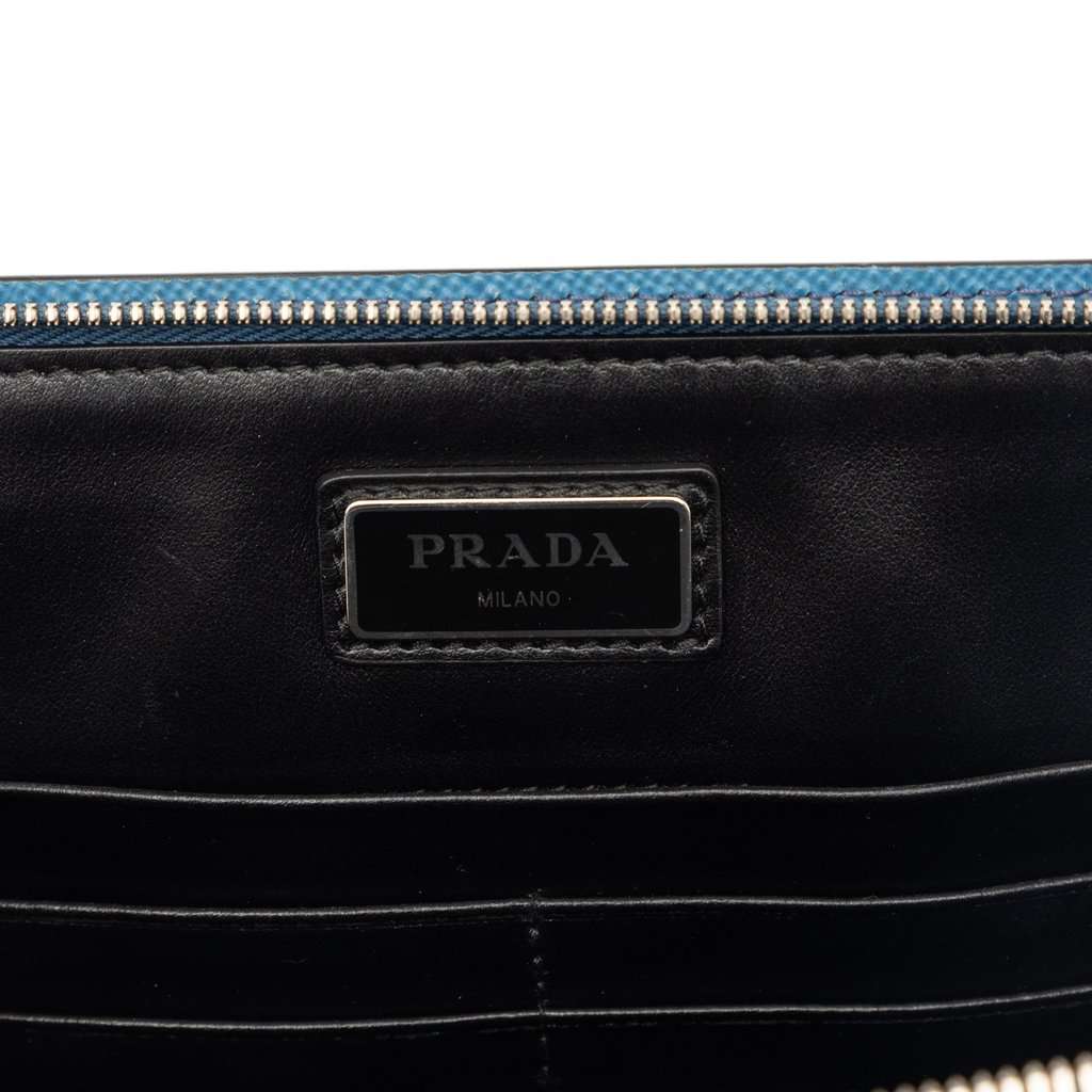 Prada Saffiano Clutch Blue Leather Very good - Box View