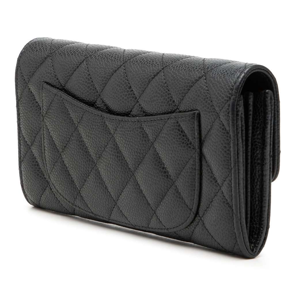 Chanel CC Quilted Caviar Classic Flap Wallet Black Leather Very good - Back View