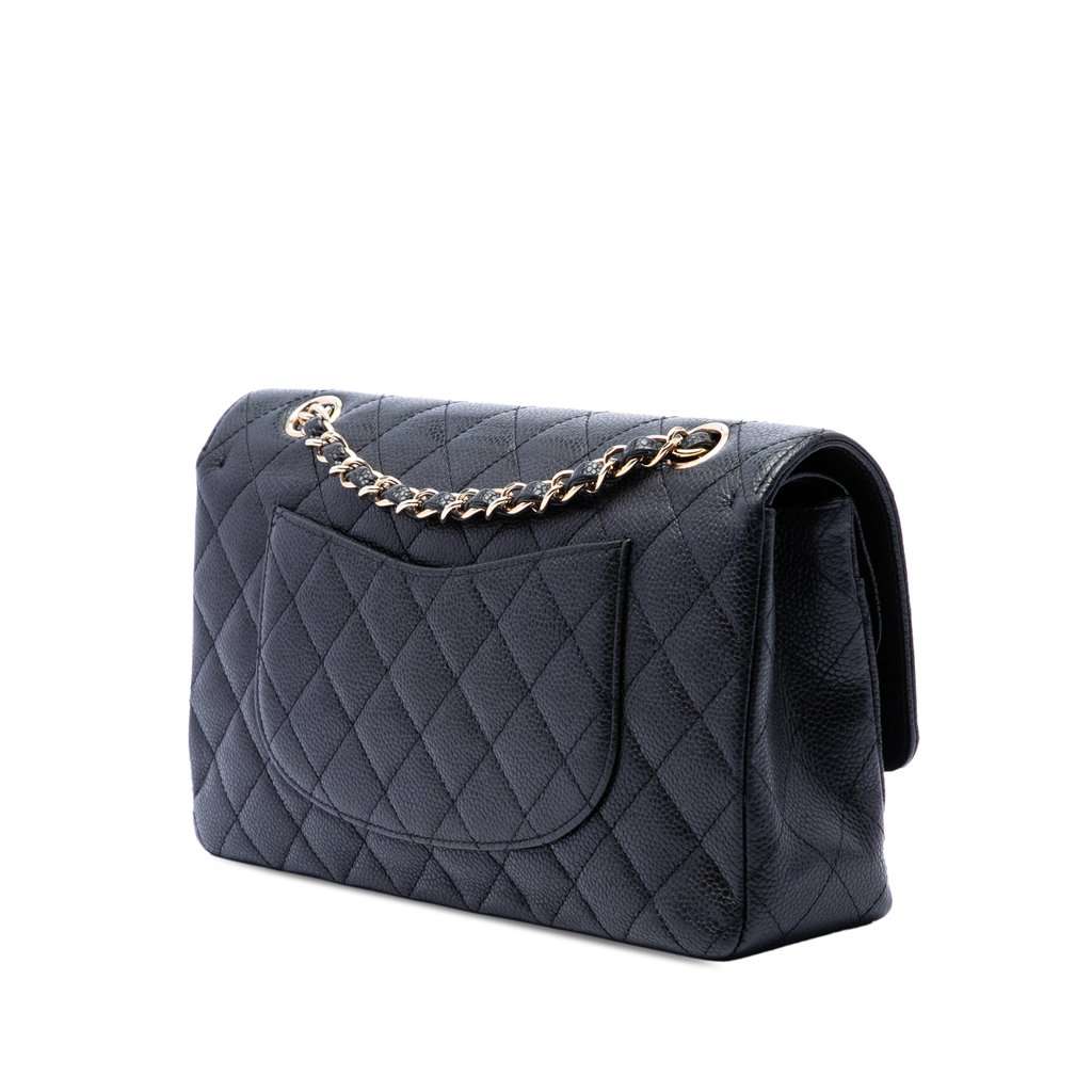Chanel Medium Classic Caviar Double Flap Black Leather Very good - Back View