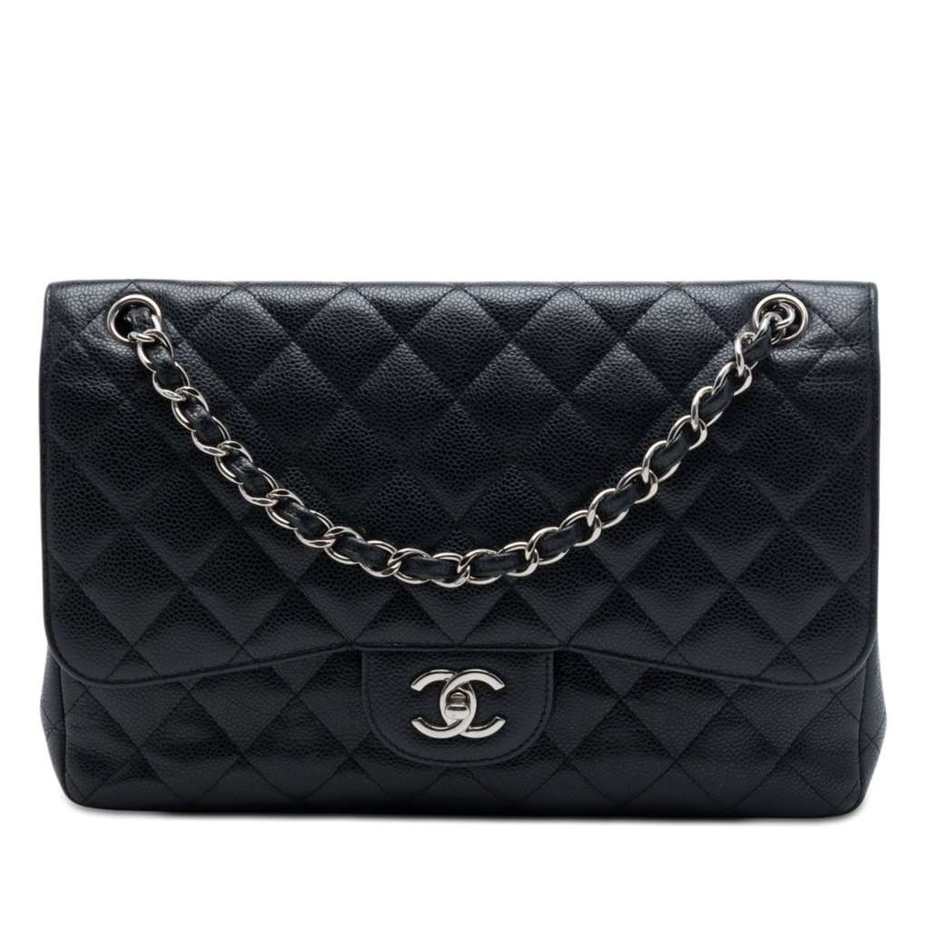 Chanel Jumbo Classic Caviar Double Flap Black Leather Good condition - Front View