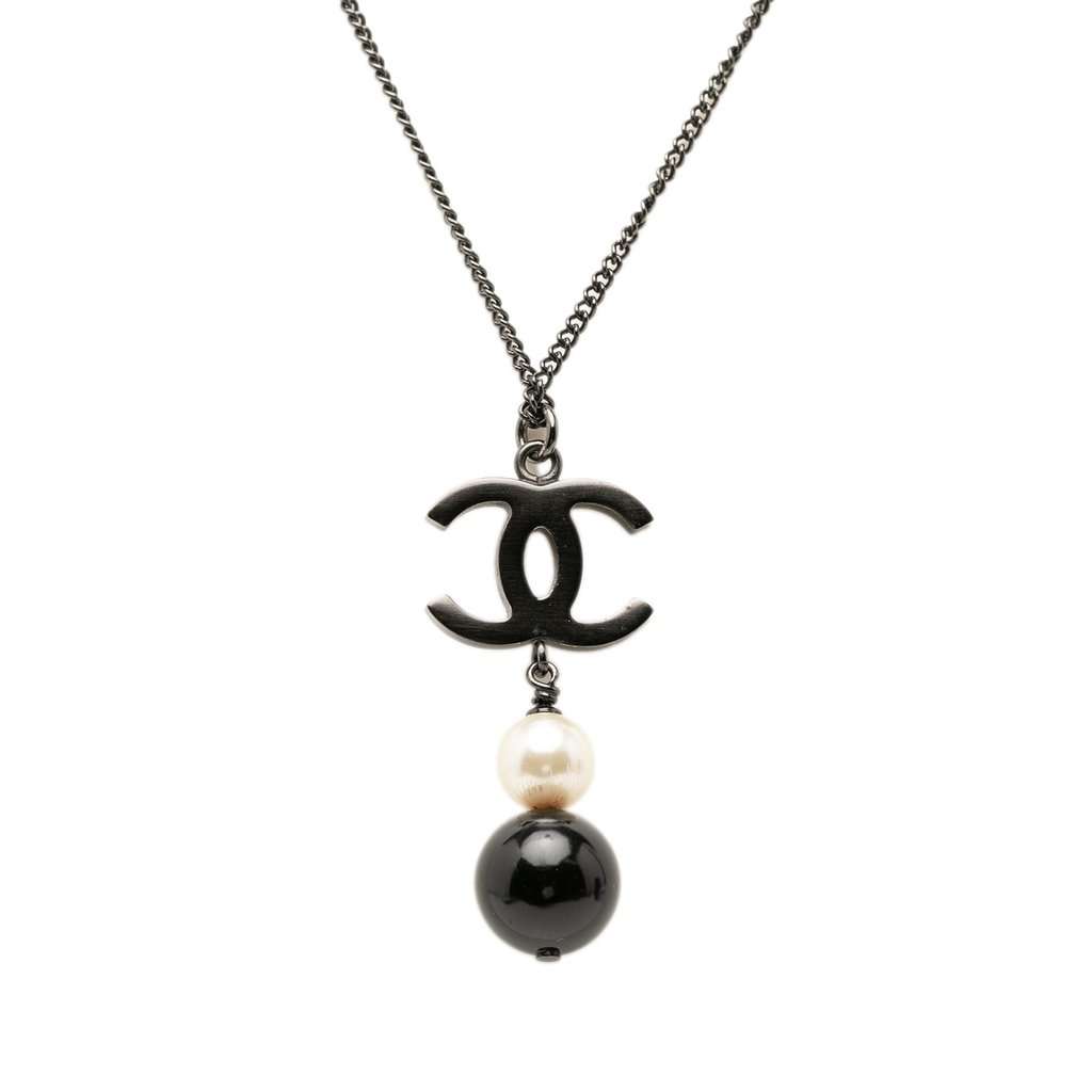 Chanel CC Brass Faux Pearl and Bead Drop Pendant Necklace Other Metal Very good condition - Back View