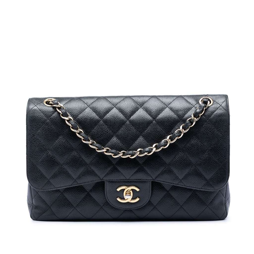 Chanel Jumbo Classic Caviar Double Flap Black Leather Very good condition - Front View