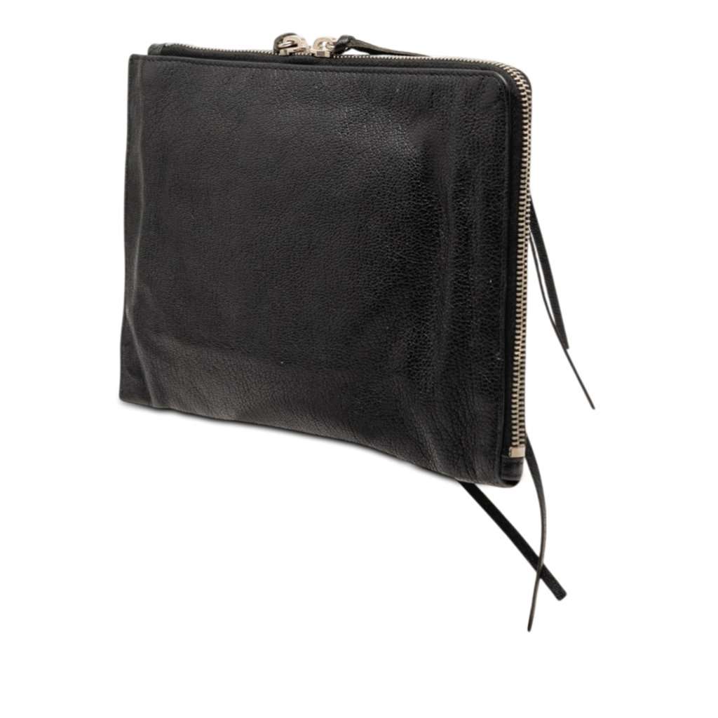 Balenciaga Chevre Motocross Classic Metallic Edge Clutch Black Leather Very good condition - Back View
