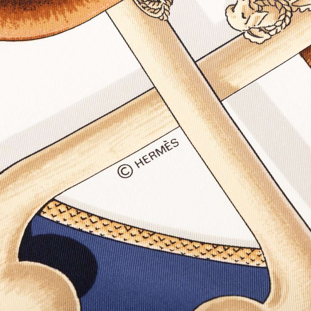 Hermès Cannes et Pommeaux Silk Scarf 90 Blue Very good - Inside View
