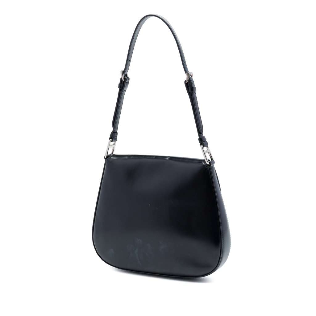 Prada Spazzolato Leather Cleo Flap Shoulder Bag Black Leather Very good condition - Back View
