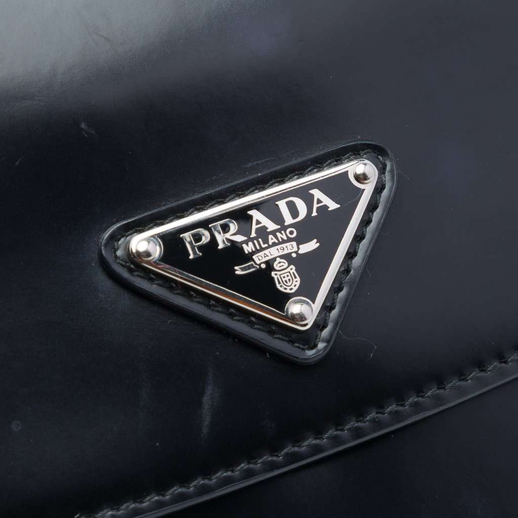 Prada Spazzolato Leather Cleo Flap Shoulder Bag Black Leather Very good condition - Box View