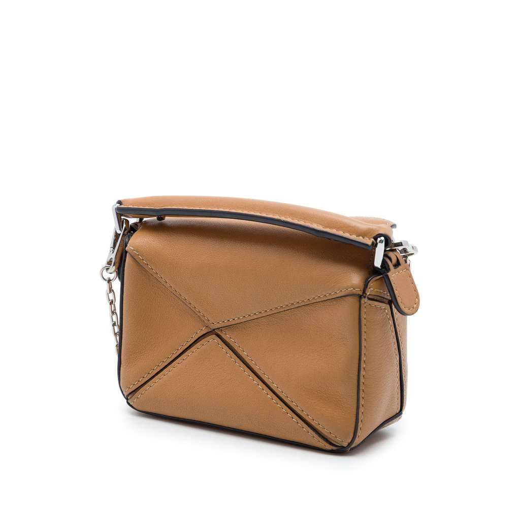 LOEWE Nano Calfskin Puzzle Satchel Brown Leather Very good - Back View