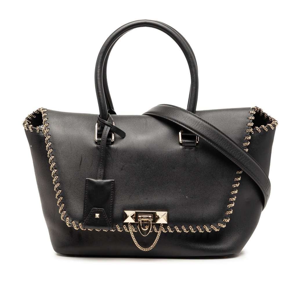 Valentino Leather Demilune Whipstitch Satchel Black Leather Very good condition - Front View