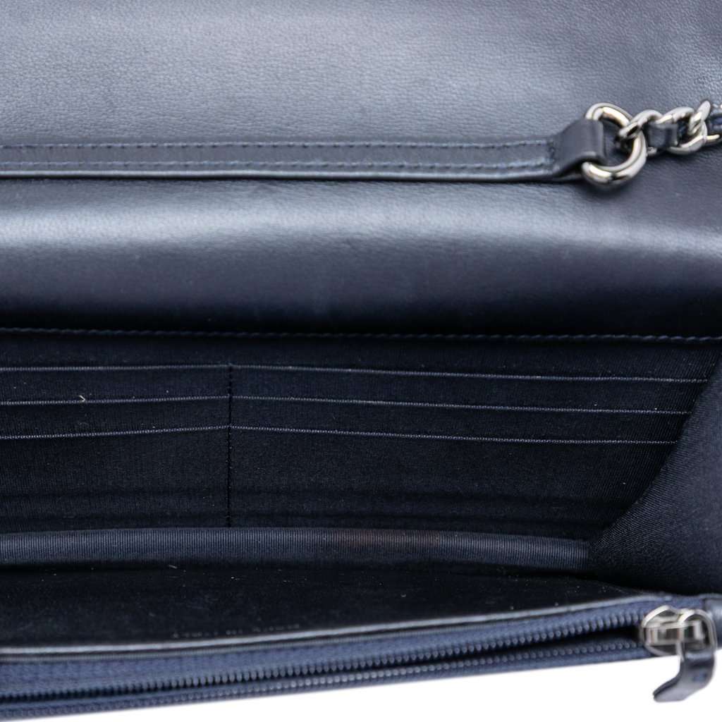 Chanel CC Quilted Lambskin Pearl Strap Wallet on Chain Blue Leather Good - Model View