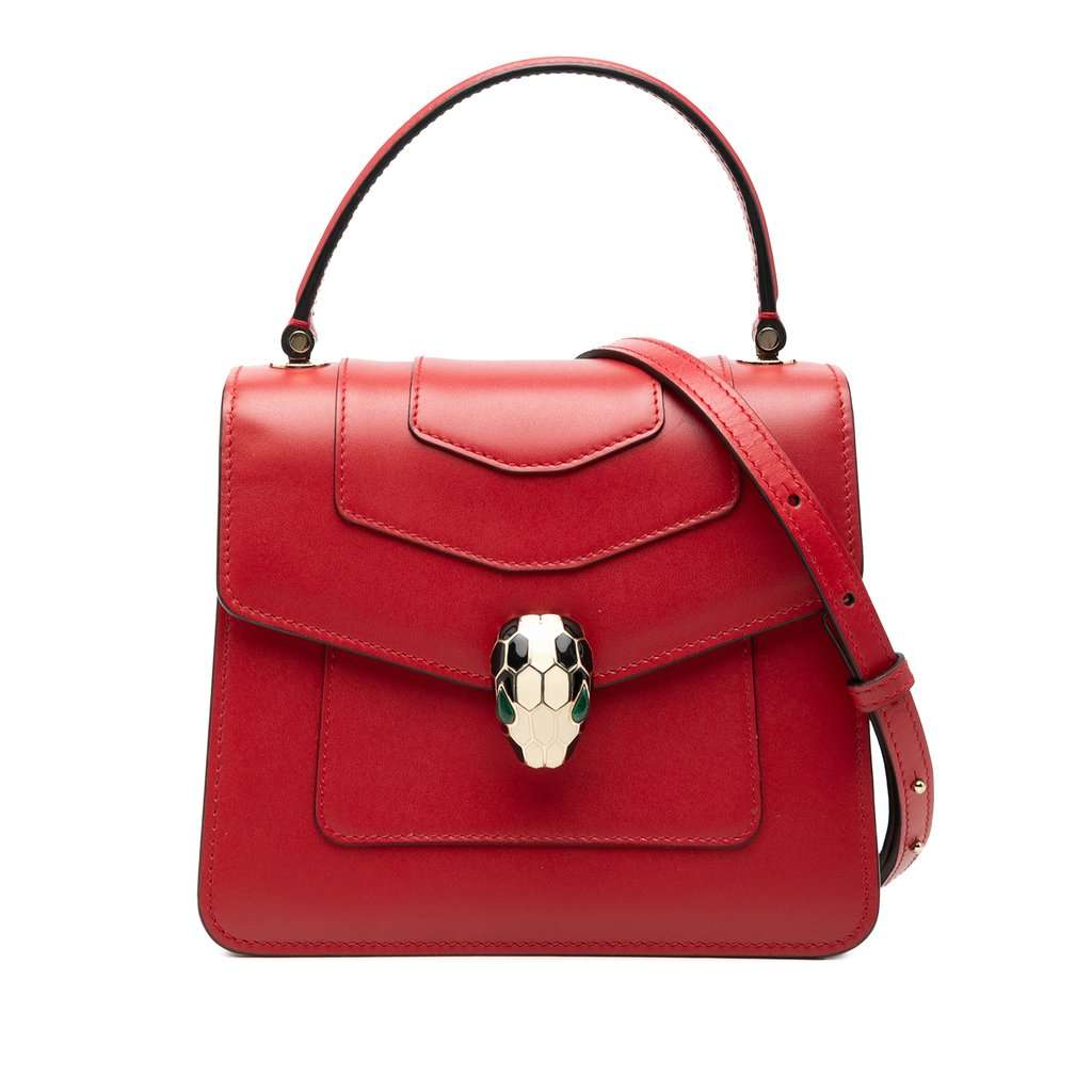 Bvlgari Small Calfskin Serpenti Forever Top Handle Bag Red Leather Very good - Front View