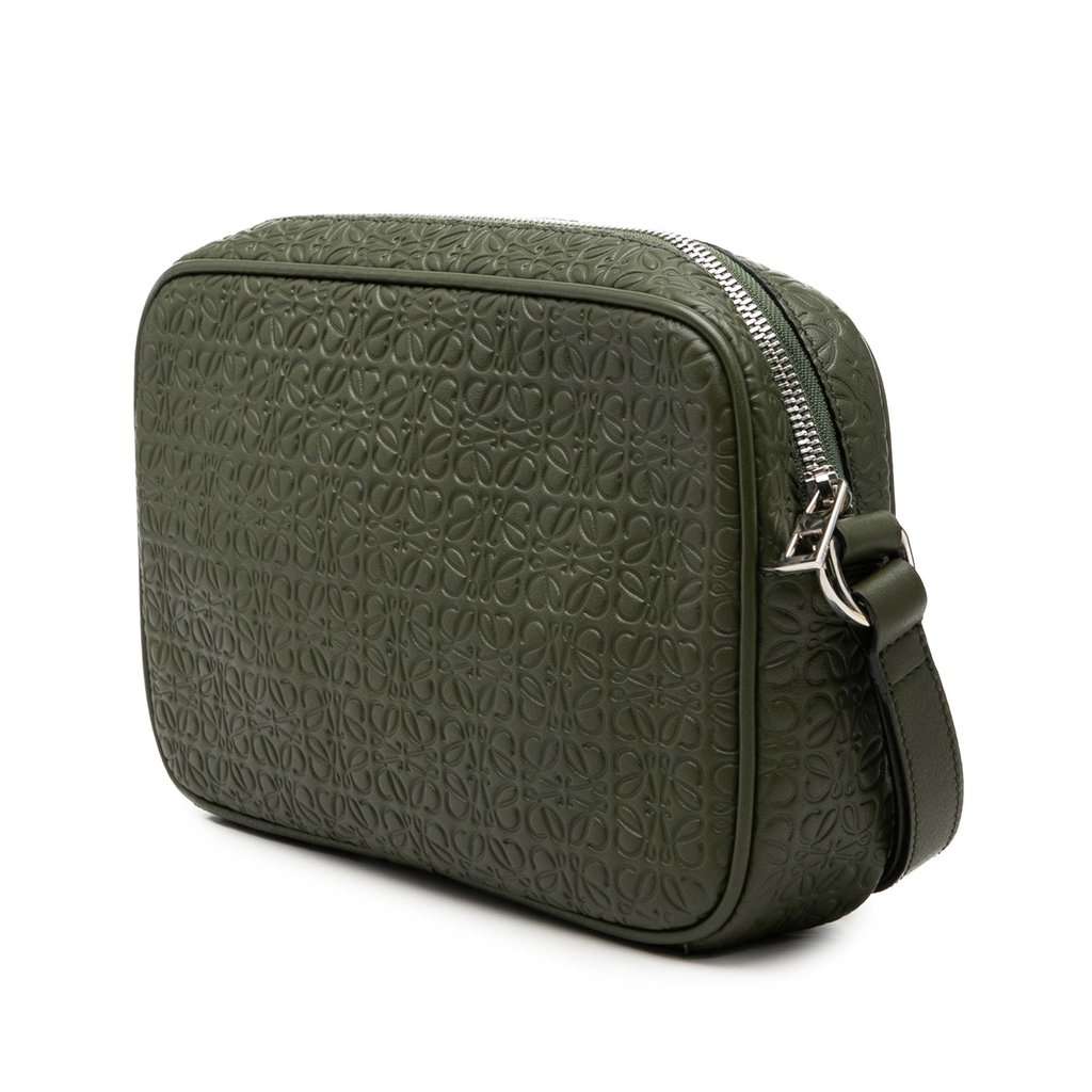 Loewe Embossed Anagram Leather Wristlet Pouch Green Leather Very good condition - Back View