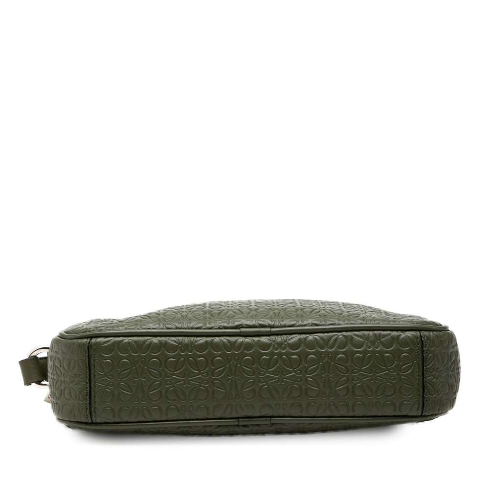 Loewe Embossed Anagram Leather Wristlet Pouch Green Leather Very good condition - Inside View