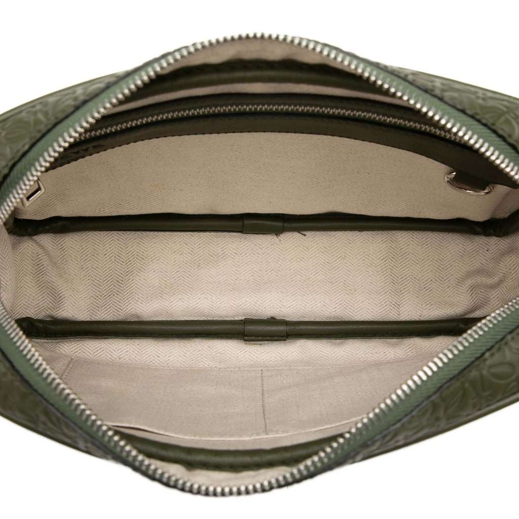Loewe Embossed Anagram Leather Wristlet Pouch Green Leather Very good condition - Model View