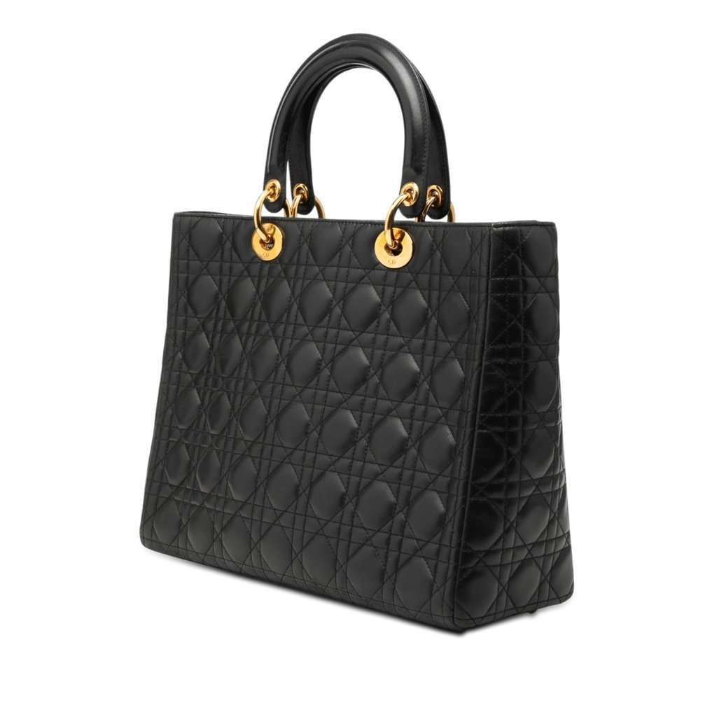 Dior Large Lambskin Cannage Lady Dior Black Leather Very good condition - Back View