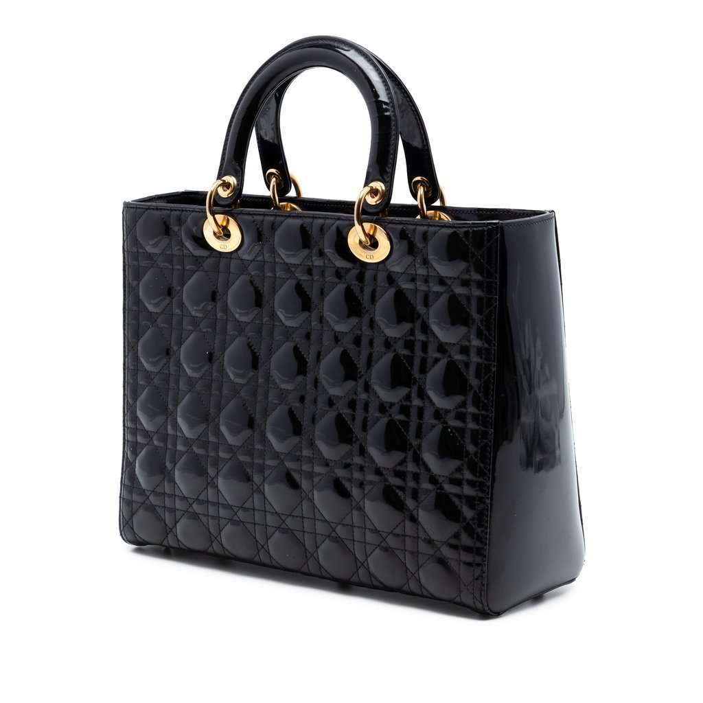 Dior Large Patent Cannage Lady Dior Black Leather Very good condition - Back View