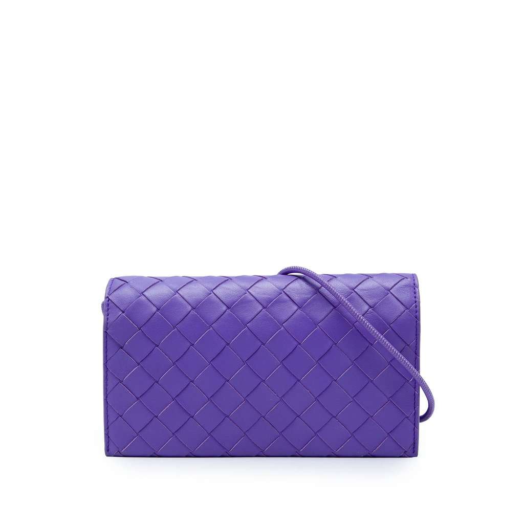Bottega Veneta Nappa Intrecciato Wallet On Strap Purple Leather Very good - Front View