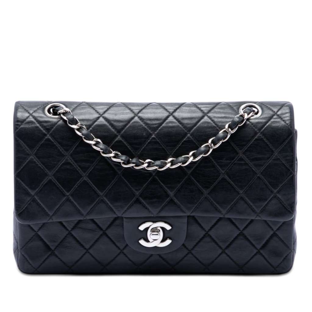 Chanel Medium Classic Lambskin Double Flap Black Leather Very good condition - Front View