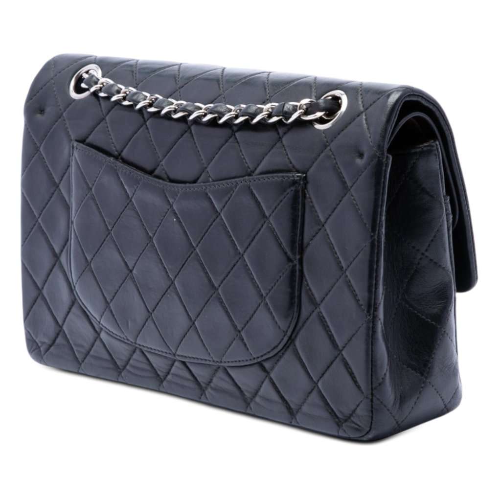 Chanel Medium Classic Lambskin Double Flap Black Leather Very good condition - Back View