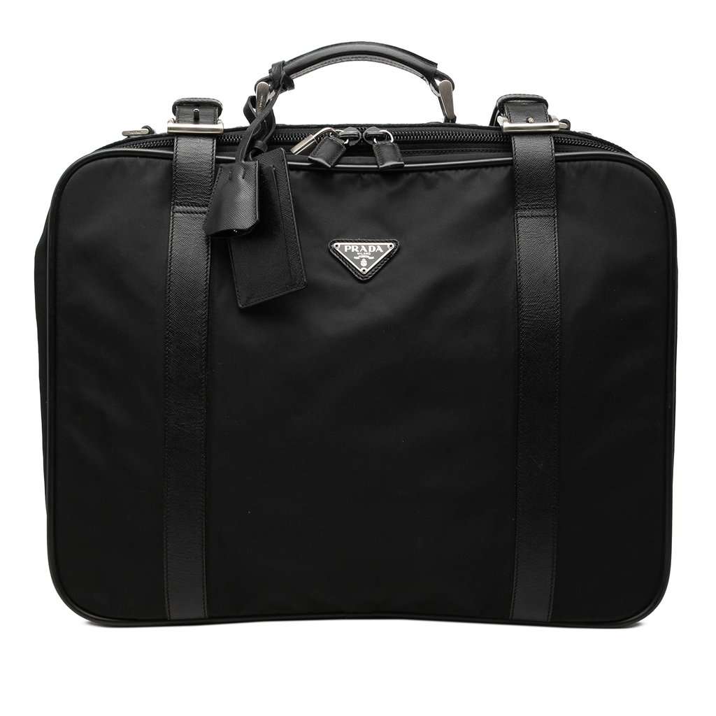 Prada Saffiano Trimmed Tessuto Suitcase Bag Black Very good - Front View