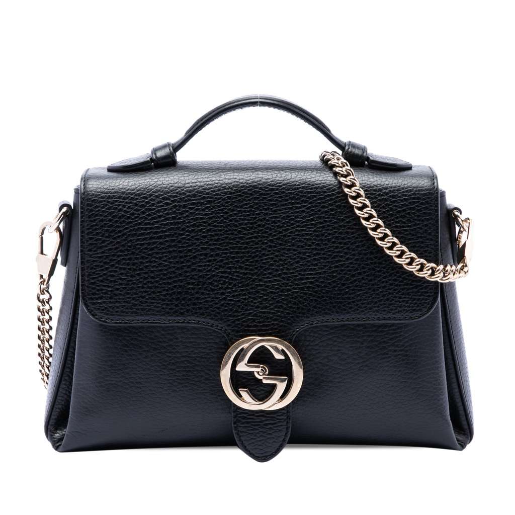 Gucci Small Dollar Calf Interlocking G Satchel Black Leather Very good condition - Front View