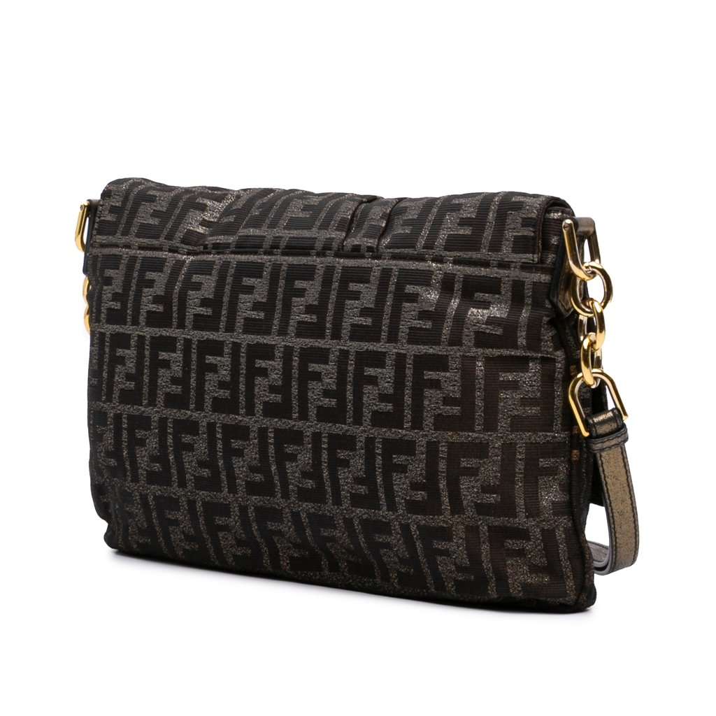 Fendi Large Zucca Canvas Glitter Mia Flap Shoulder Bag Brown Very good condition - Back View