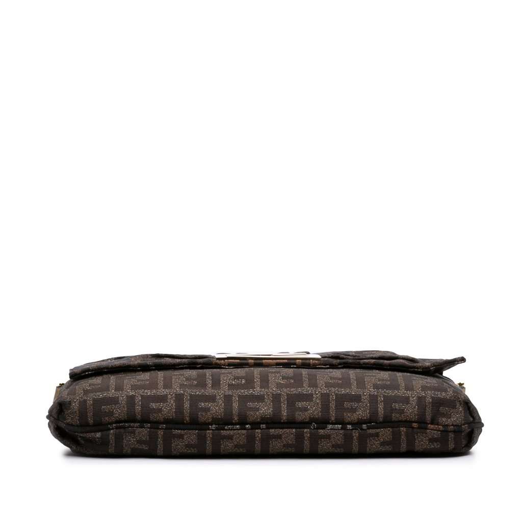 Fendi Large Zucca Canvas Glitter Mia Flap Shoulder Bag Brown Very good condition - Inside View