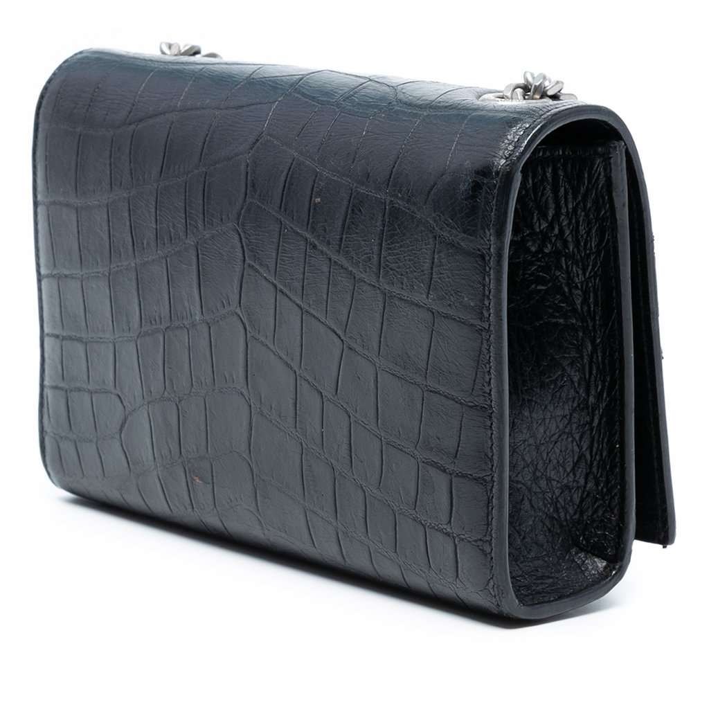 Saint Laurent Small Croc Embossed Leather Monogram Kate Tassel Crossbody Black Leather Very good - Back View
