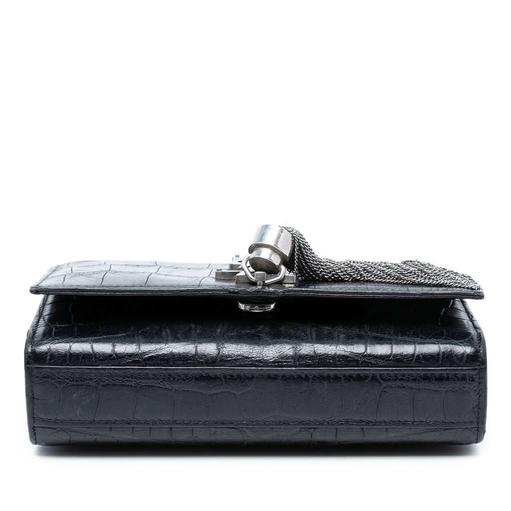 Saint Laurent Small Croc Embossed Leather Monogram Kate Tassel Crossbody Black Leather Very good - Inside View