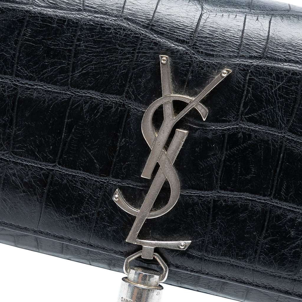 Saint Laurent Small Croc Embossed Leather Monogram Kate Tassel Crossbody Black Leather Very good - Box View