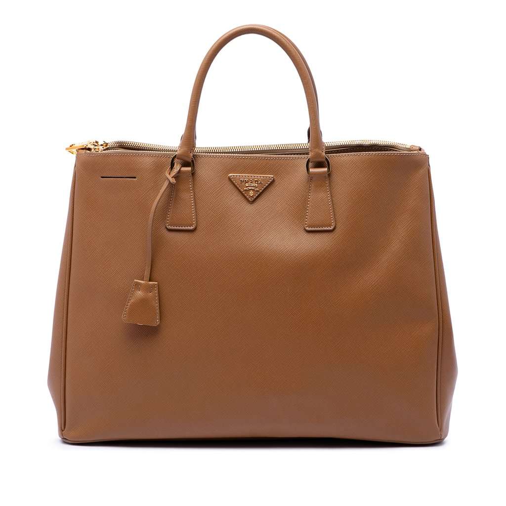 Prada Extra Large Saffiano Lux Galleria Double Zip Tote Brown Leather Very good - Front View