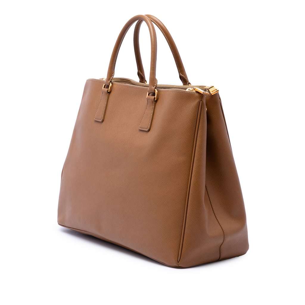 Prada Extra Large Saffiano Lux Galleria Double Zip Tote Brown Leather Very good - Back View
