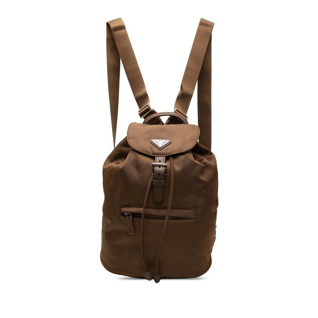 Prada Tessuto Drawstring Backpack Brown Very good - Front View