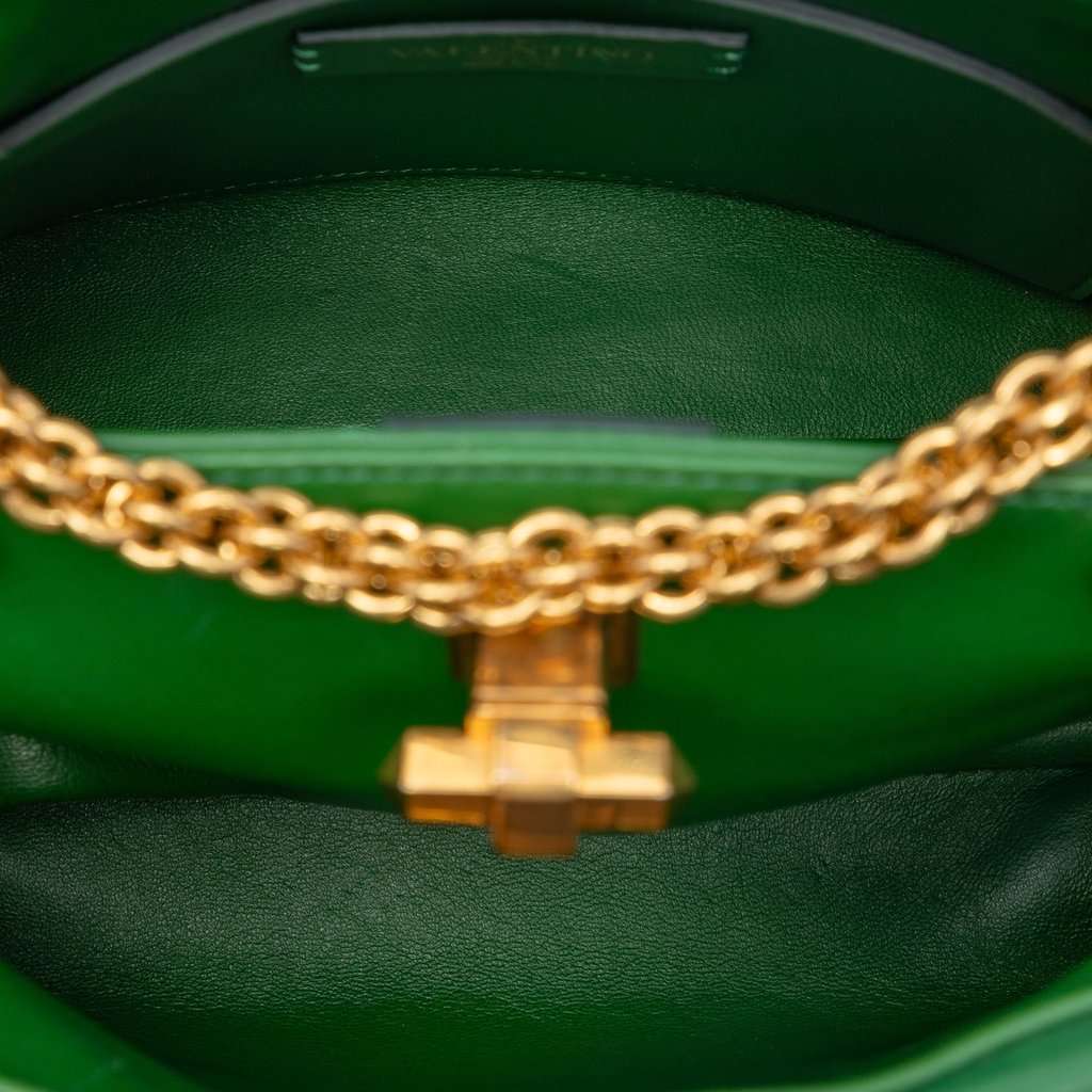 Valentino Small Nappa Roman Stud The Handle Bag Green Leather Very good condition - Model View