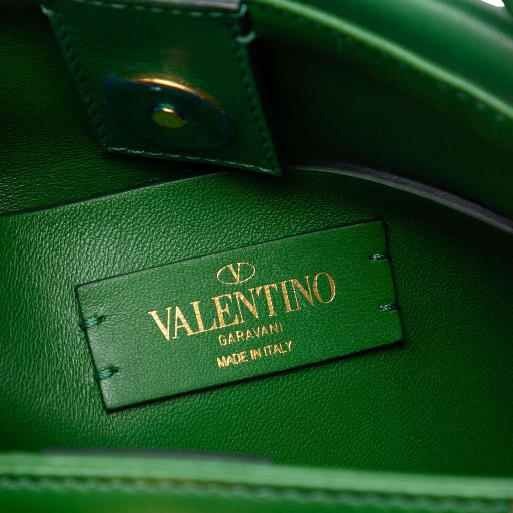 Valentino Small Nappa Roman Stud The Handle Bag Green Leather Very good condition - Box View