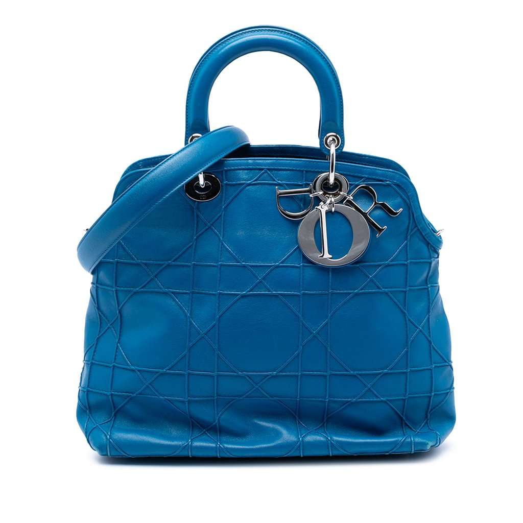 Dior Medium Lambskin Cannage Polochon Granville Satchel Blue Leather Very good condition - Front View