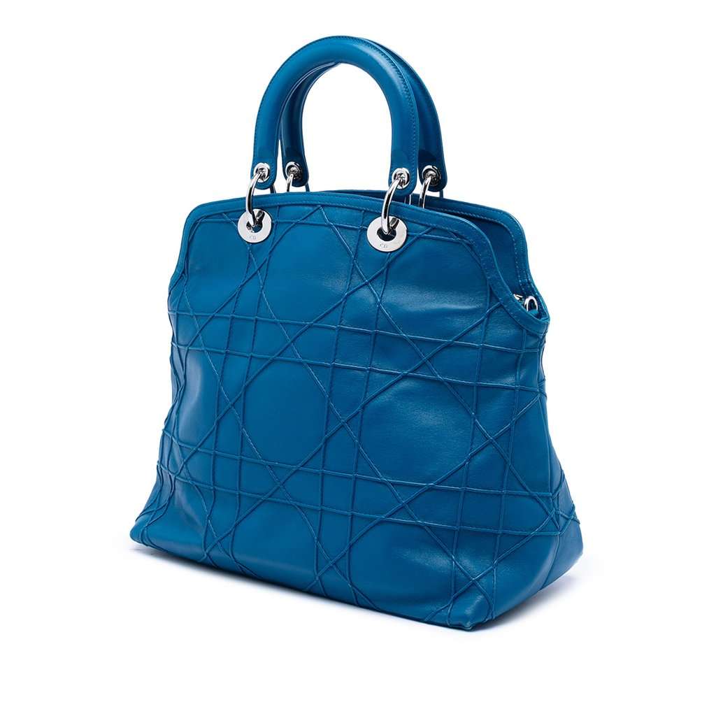 Dior Medium Lambskin Cannage Polochon Granville Satchel Blue Leather Very good condition - Back View