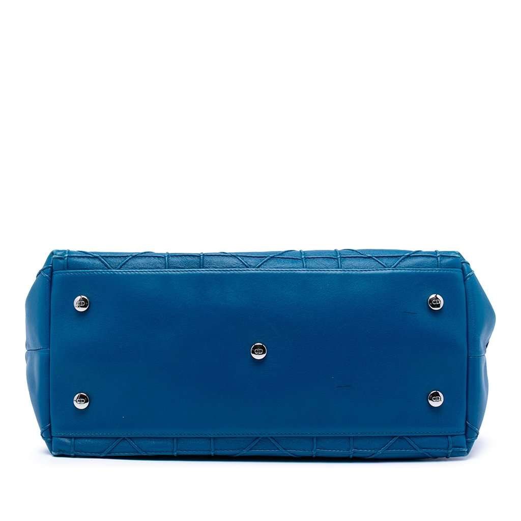 Dior Medium Lambskin Cannage Polochon Granville Satchel Blue Leather Very good condition - Inside View