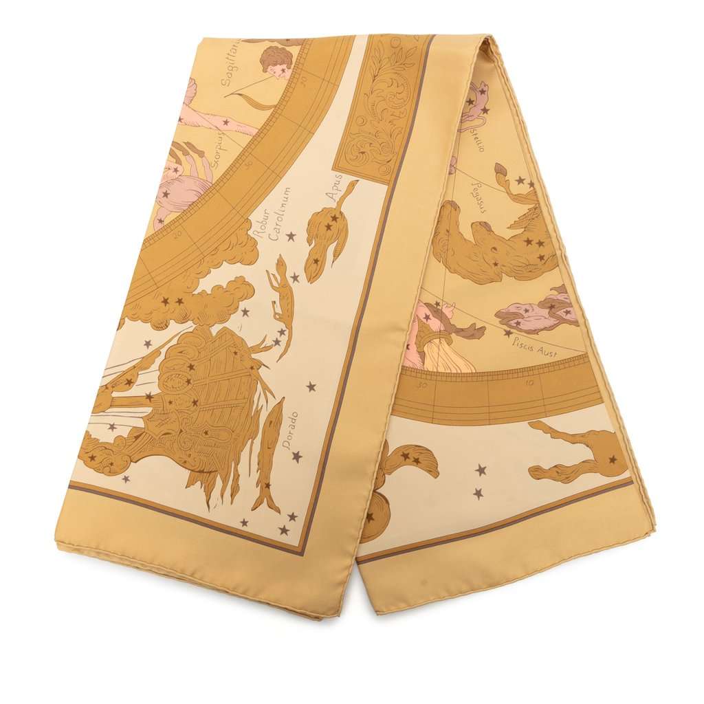 Hermès Hemisphaerium Coeli Boreale Silk Scarf 90 Orange Never worn - Front View