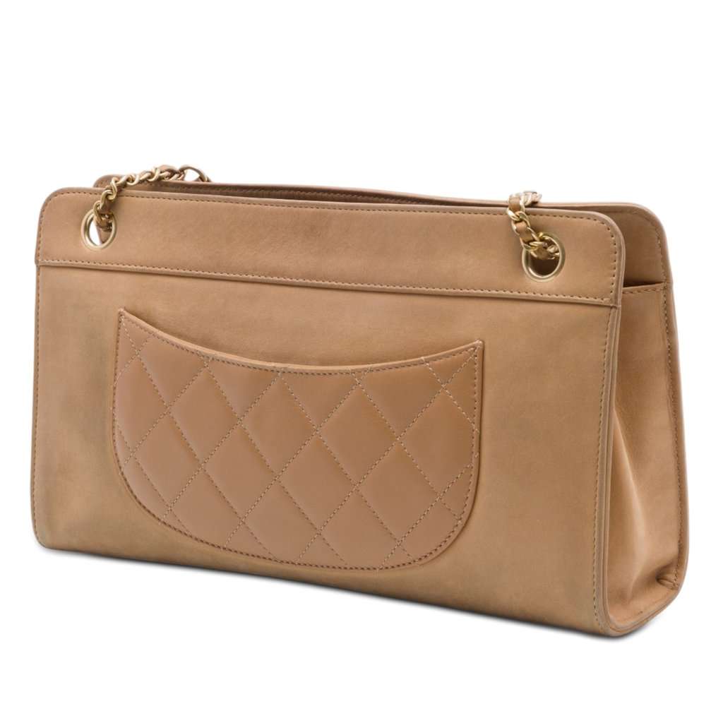 Chanel CC Quilted Lambskin Front Pocket Shoulder Bag Brown Leather Very good condition - Back View