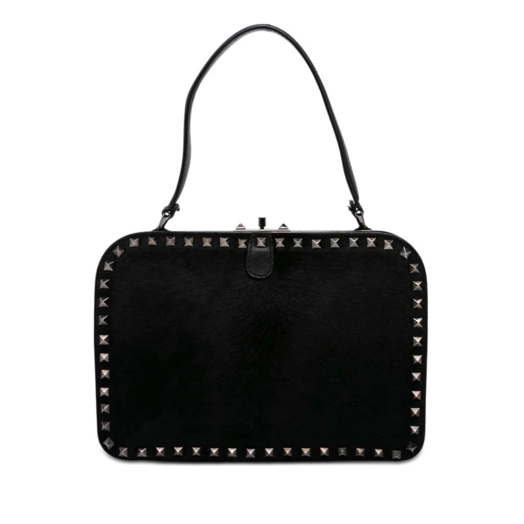 Valentino Pony Hair Rockstud Top Handle Bag Black Very good condition - Front View